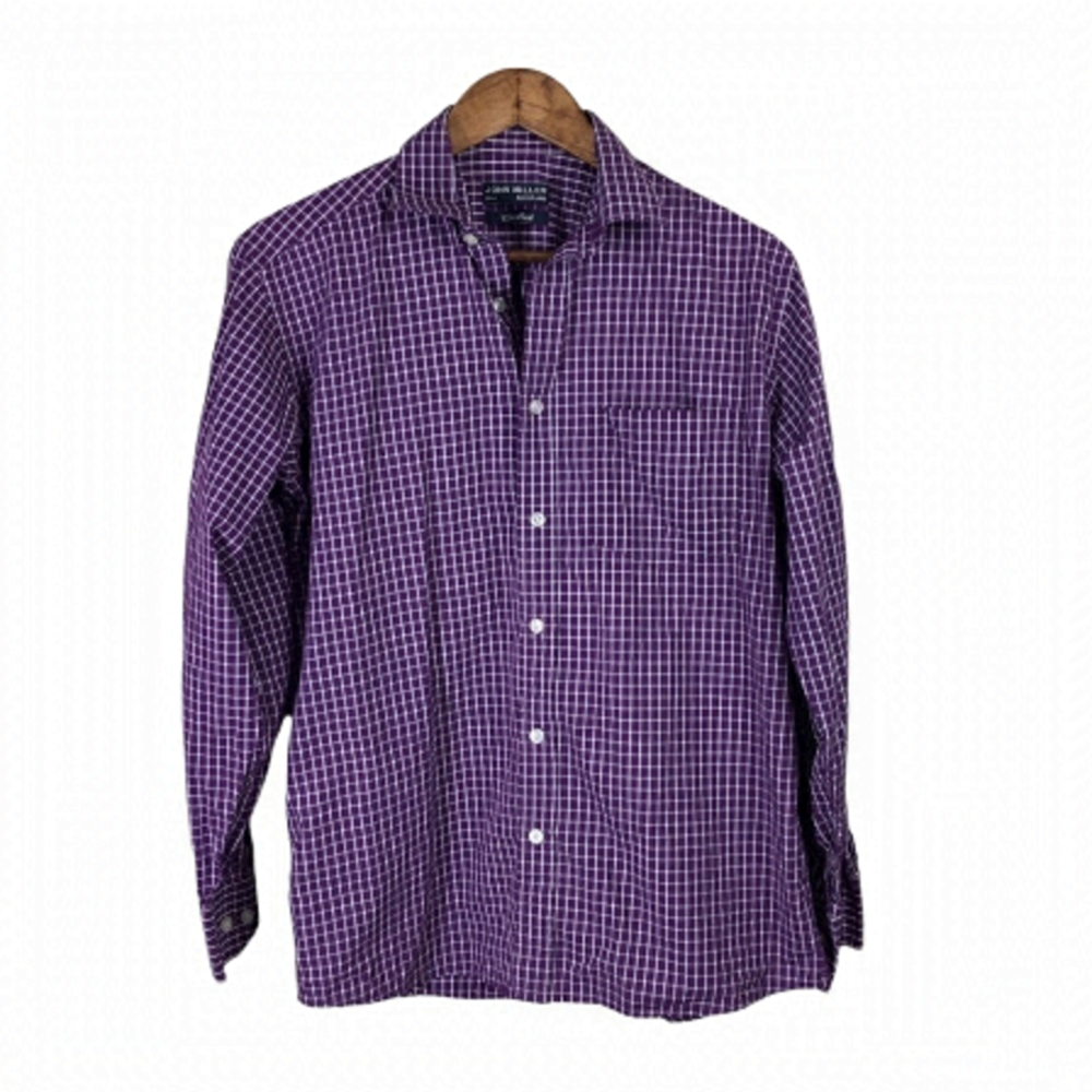 4/$45 JOHN MILLER Purple White Checkered Plaid Button Up Shirt Medium